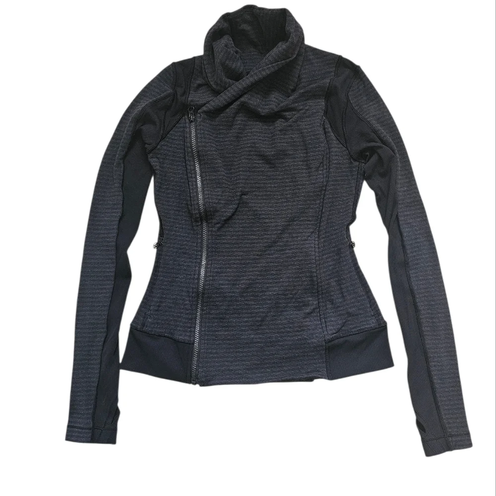 RARE Lululemon Bhakti Yoga Jacket In Luon Pique Black Dark Slate/ Black